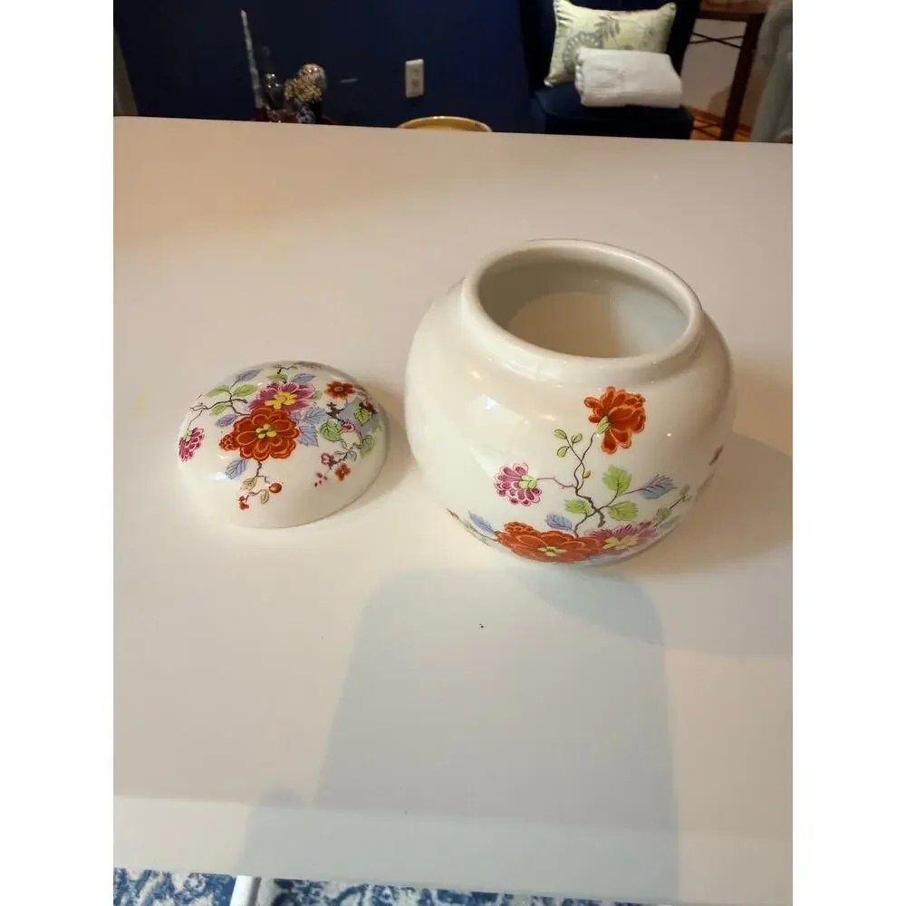 Sadler England Floral Ginger Jar Lidded Tea Caddy 4 Inch Ceramic Cottagecore